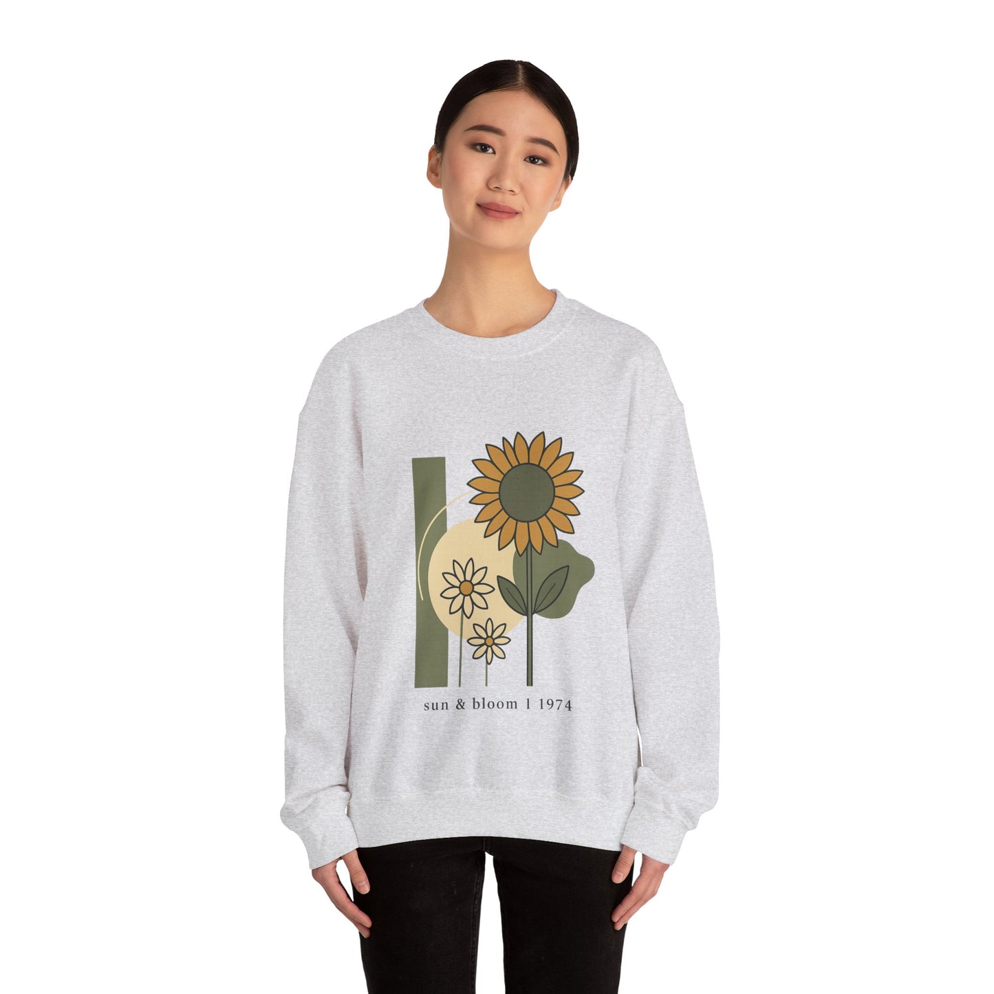 Sun & Bloom Crewneck Sweatshirt — Vintage Sunflower Graphic Gildan 18000