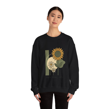 Sun & Bloom Crewneck Sweatshirt — Vintage Sunflower Graphic Gildan 18000