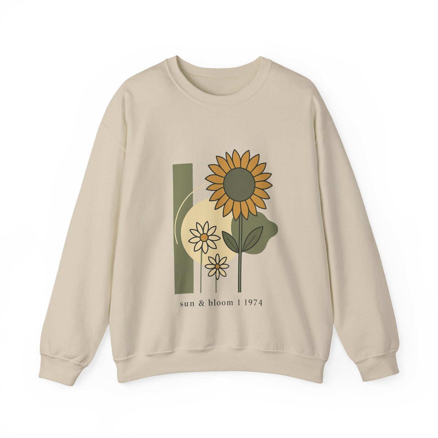 Sun & Bloom Crewneck Sweatshirt — Vintage Sunflower Graphic Gildan 18000