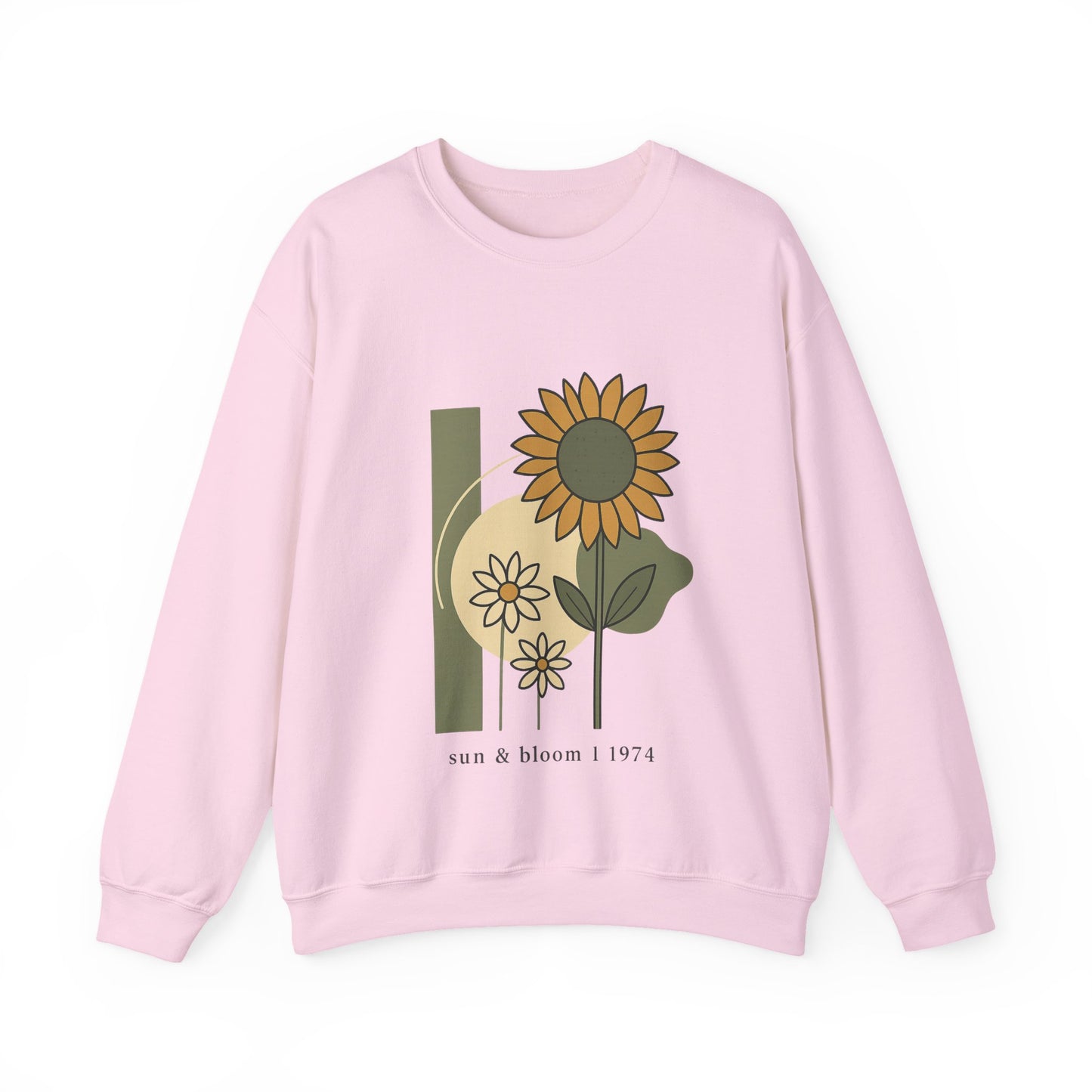 Sun & Bloom Crewneck Sweatshirt — Vintage Sunflower Graphic Gildan 18000