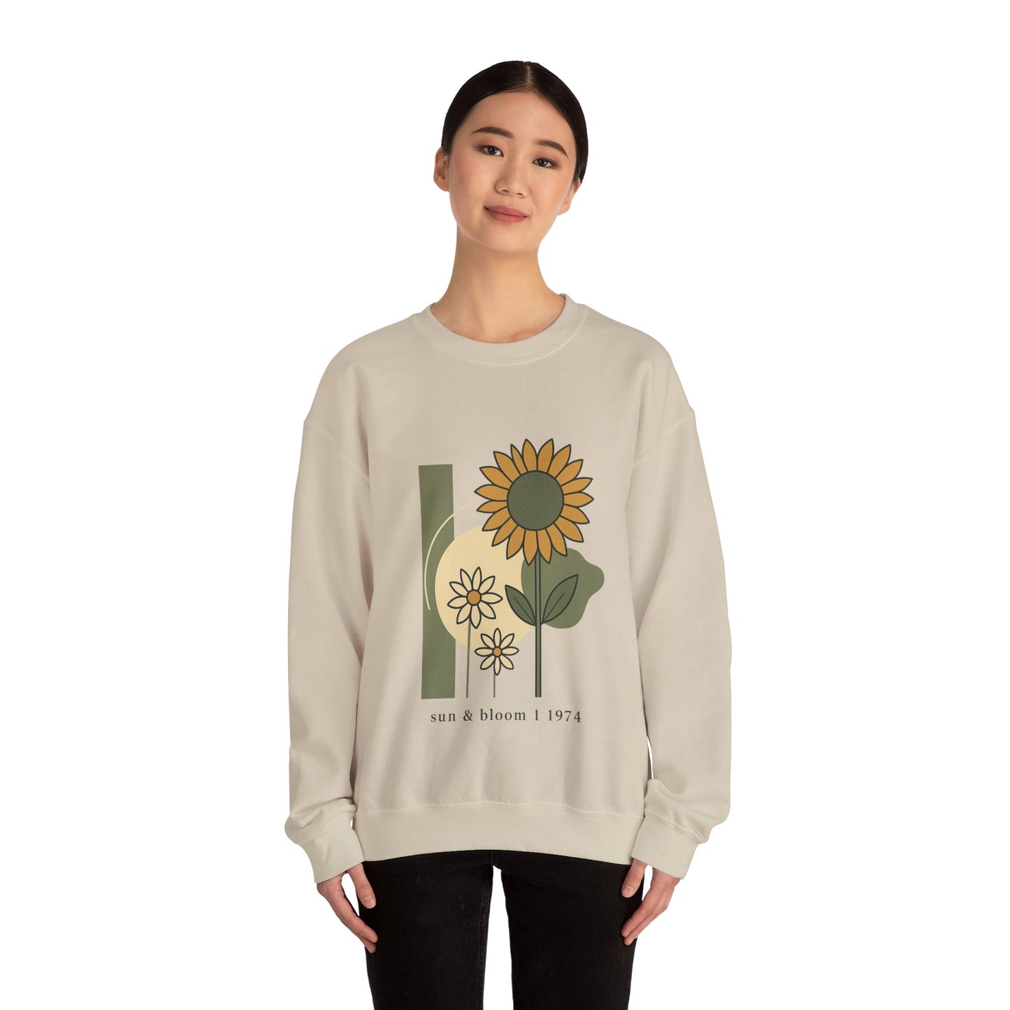 Sun & Bloom Crewneck Sweatshirt — Vintage Sunflower Graphic Gildan 18000